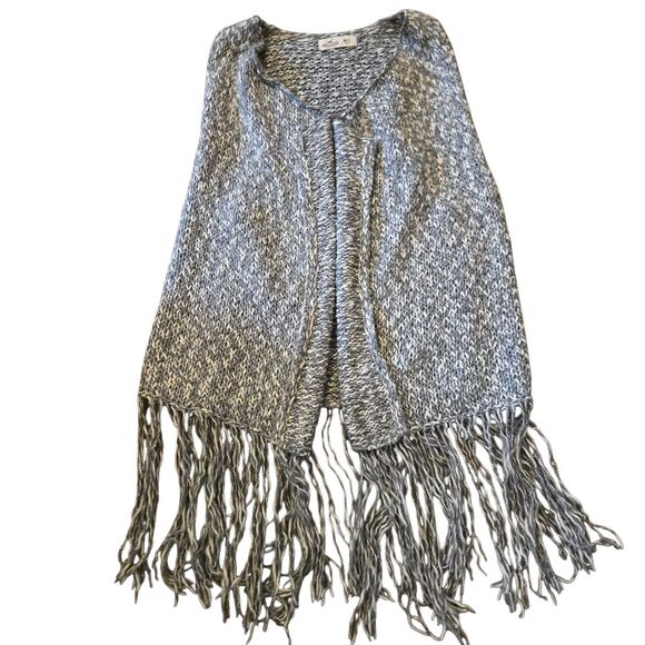 VTG Hollister M/L Cardiagan Sweater Gray Open Front Fringe Cowgirl Hippie - Picture 1 of 5